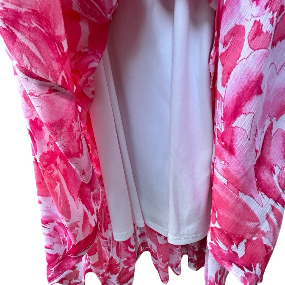 Calvin Klein Pink Floral Tiered Maxi Ruffle Dress w/belt Size 12 - Picture 9 of 10